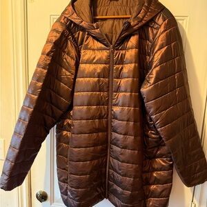 Women's Metallic Brown Puffer Jacket